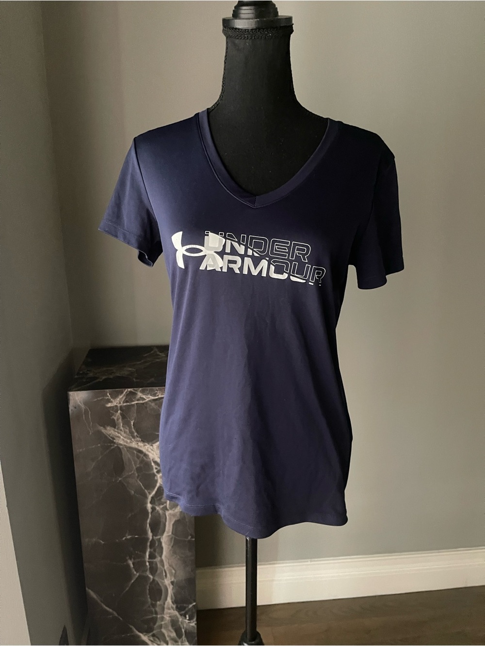 Under Armour Navy Short Sleeve V-Neck Logo Tee